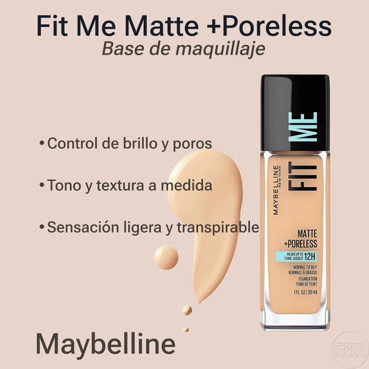 Maybelline - Fit Me Matte + Poreless - Base de Maquillaje Líquida