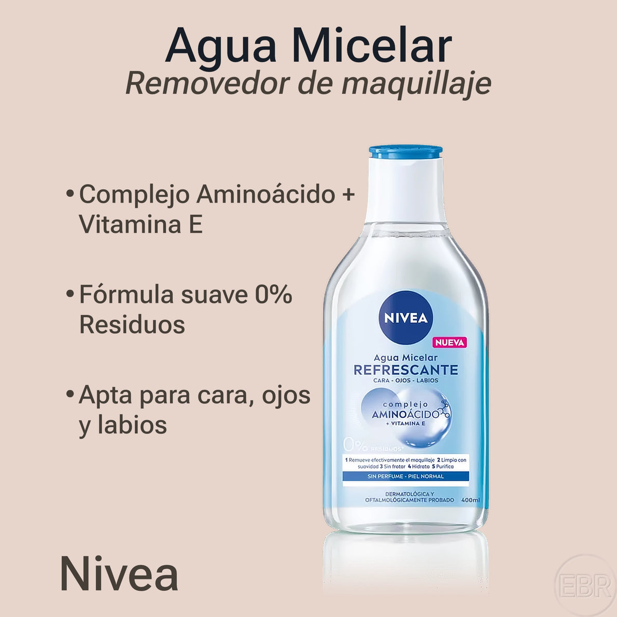 Nivea - Agua Micelar Refrescante - Removedor de Maquillaje Cara, Ojos y Labios