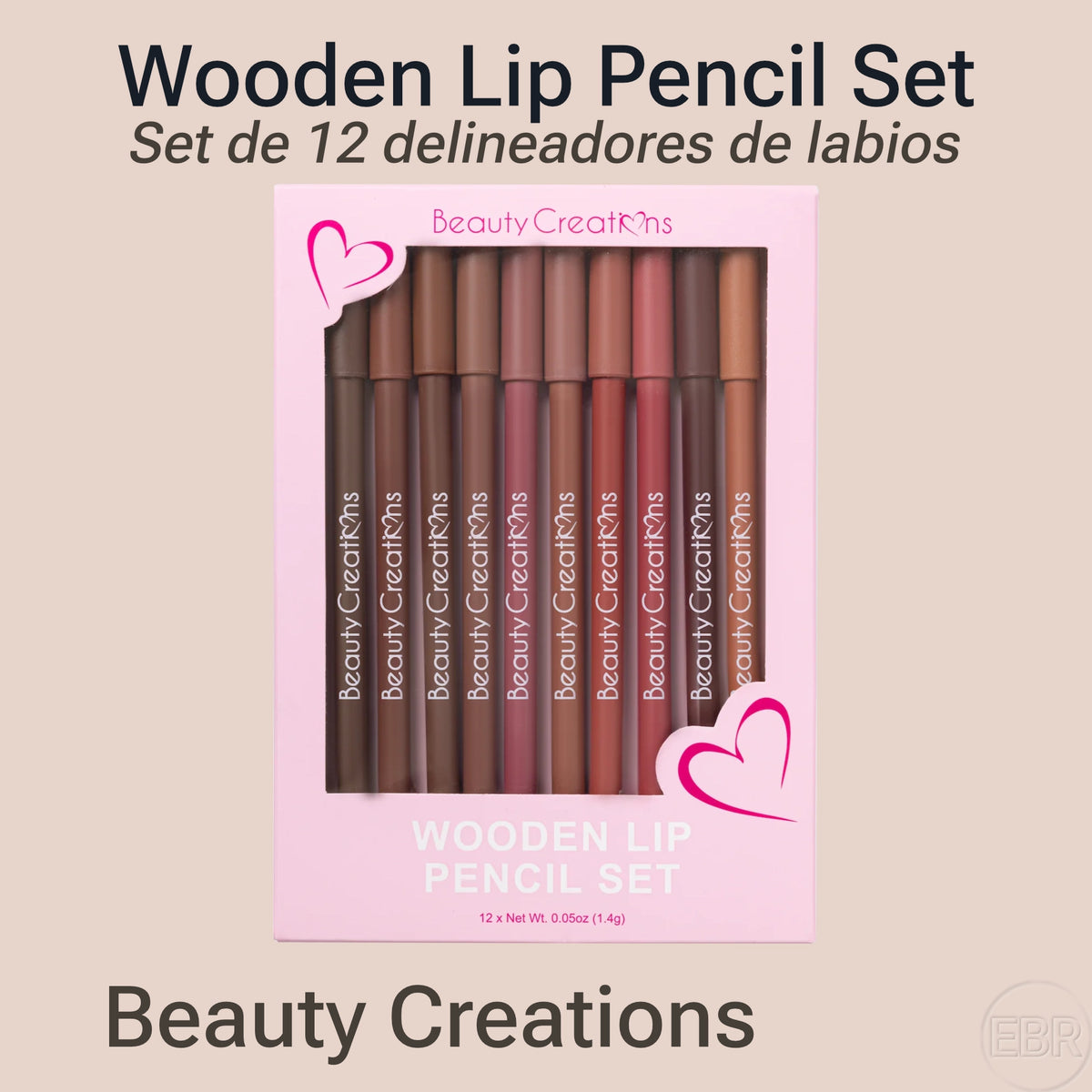 Beauty Creations - Wodden Lip Pencil Set - Delineadores de Labios - Caja 12und.