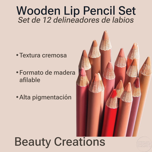 Beauty Creations - Wodden Lip Pencil Set - Delineadores de Labios - Caja 12und.