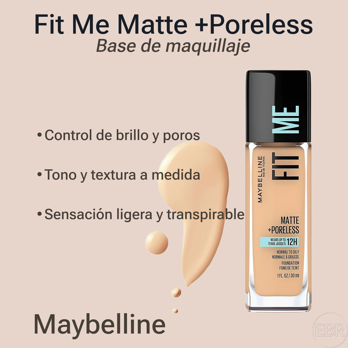 Maybelline - Fit Me Matte + Poreless - Base de Maquillaje Líquida