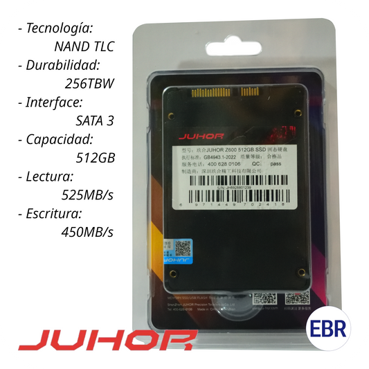 Unidad SSD Juhor 2.5" 512GB SATA3