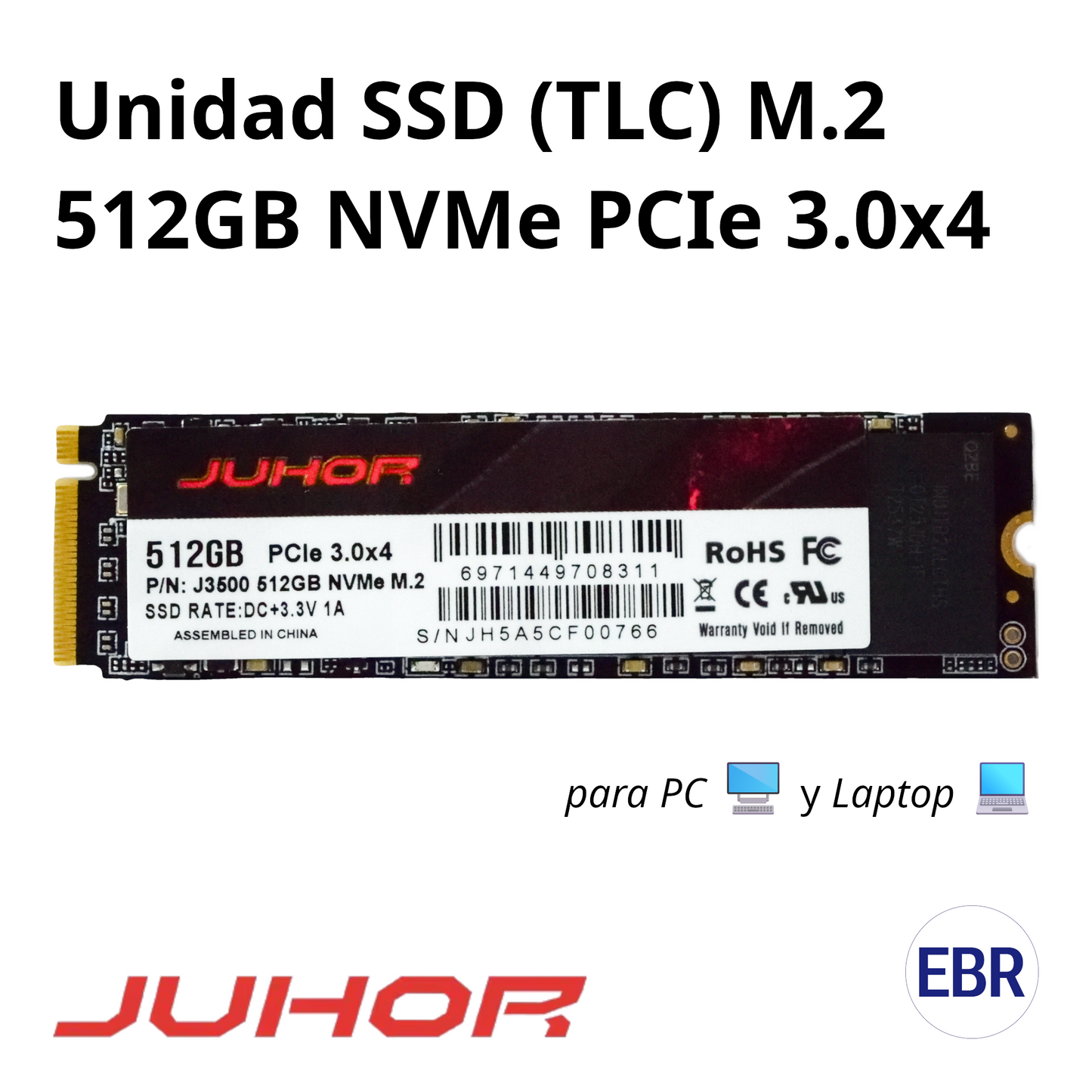 Unidad SSD Juhor M.2 512GB NVMe PCIe 3.0x4