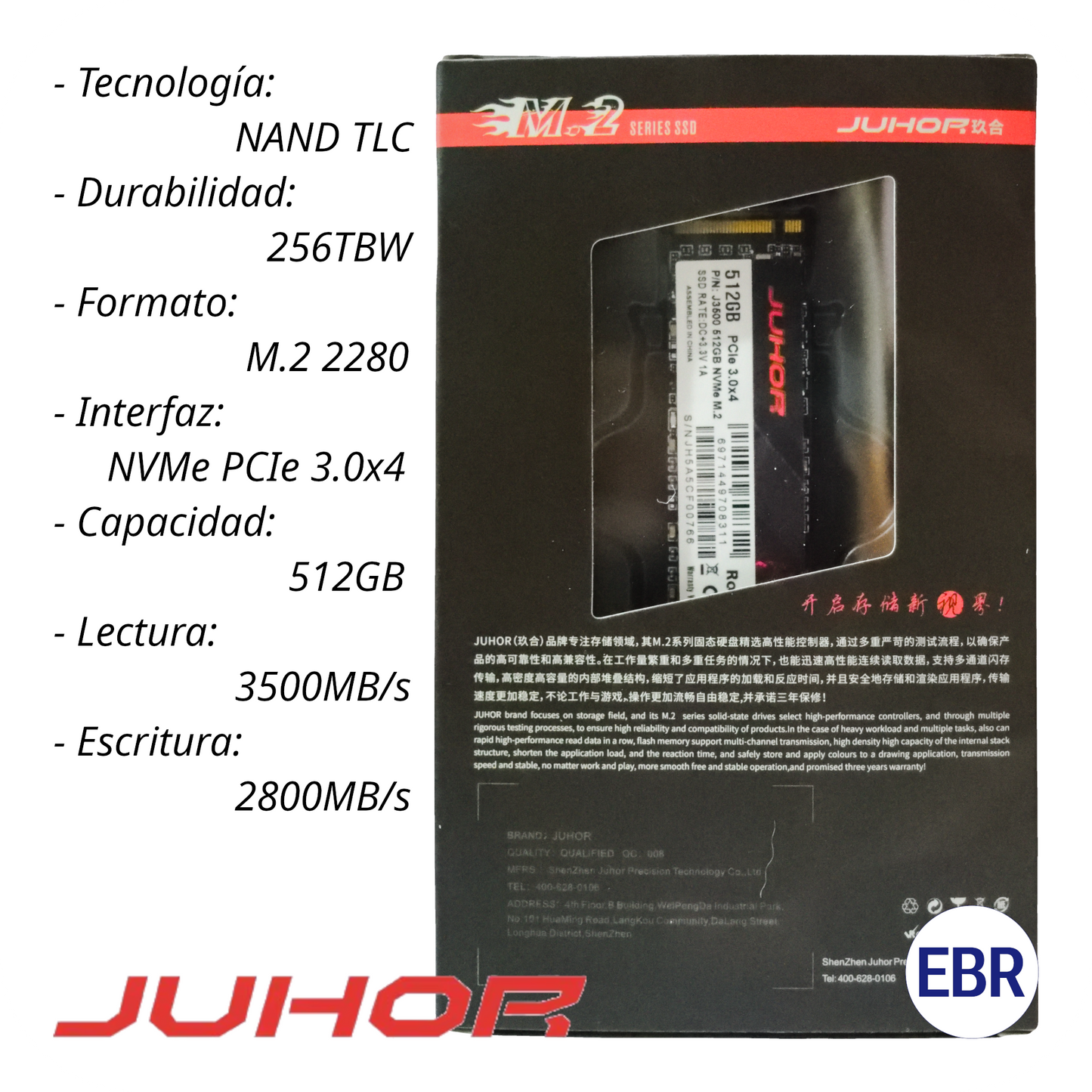 Unidad SSD Juhor M.2 512GB NVMe PCIe 3.0x4